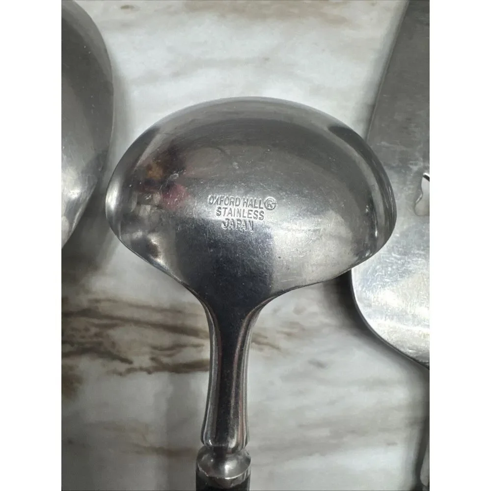 3 Vintage MCM Oxford Hall Stainless Japan Serving Flatware‎ Black Handles